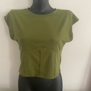 Madden Girl Green Cap Sleeve Fitted Crop Top